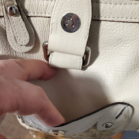 Barbara Milano Cream Snakeskin Print Trim Satchel Shoulder - Picture 3 of 12